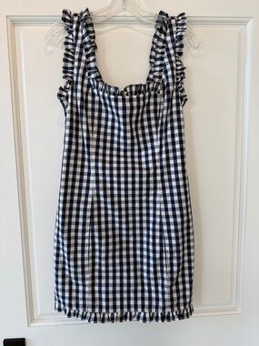 J. Crew Navy and White Gingham Sundress with Ruffle Straps